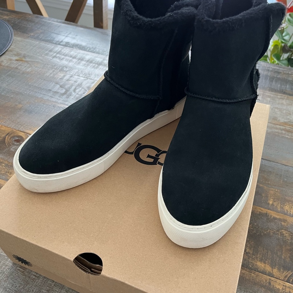 UGG Black Suede Boots with Cream Soles